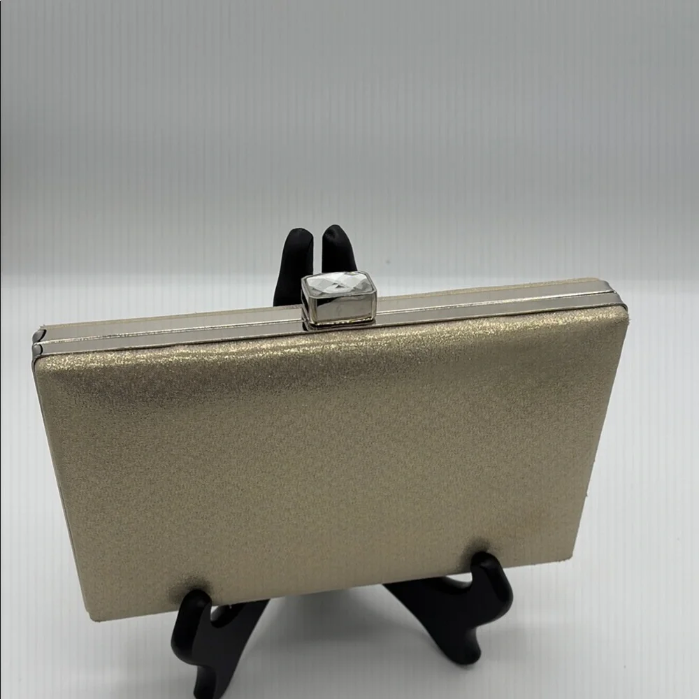 Gold Metallic Clutch with Rhinestone Look Clasp - Sliver Chain Strap -Elegant!